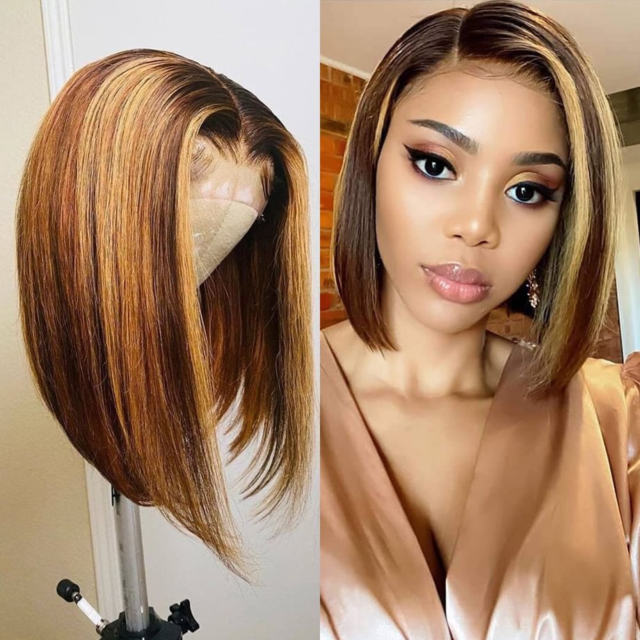 Bob Wig Lace Front Human Hair Wigs For Women Pre Pluck Short Straight Lace Front Wig Glueless Ombre Colored Highlight Wig US Mall Lifes