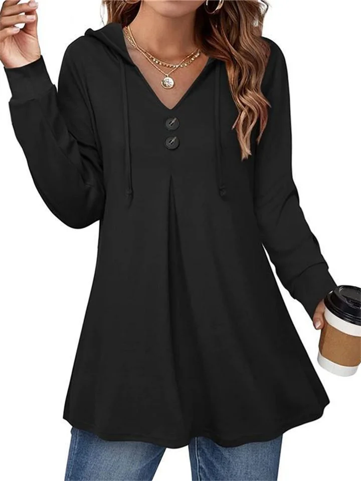 Fall New Women's Long-sleeved Blouse Buttons Casual Hoodie Temperament Commuting Casual Style Women's Clothing-Cosfine