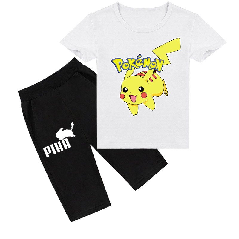 Mayoulove Pikachu Tee & Shorts Set for Kids - Cute Cartoon Characters Printed Design - Ideal for Boys & Girls Aged 3-10 - Breathable & Comfortable Material - Perfect for Casual Wear & Playtime-Mayoulove