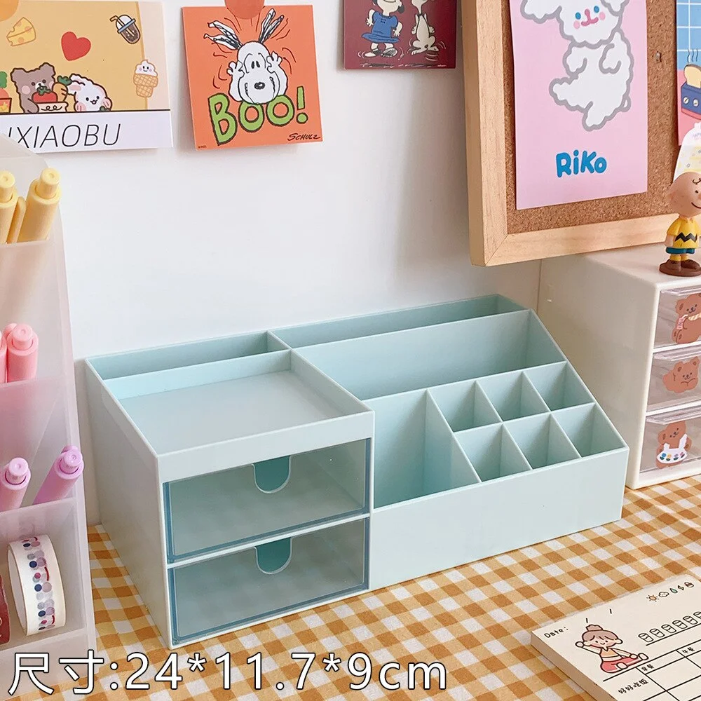 Desktop Storage Box W&G Kawaii Desktop Storage Box Three-color Pen Holder Drawer Type Cute Desktop Storage Pen Holder 515-1