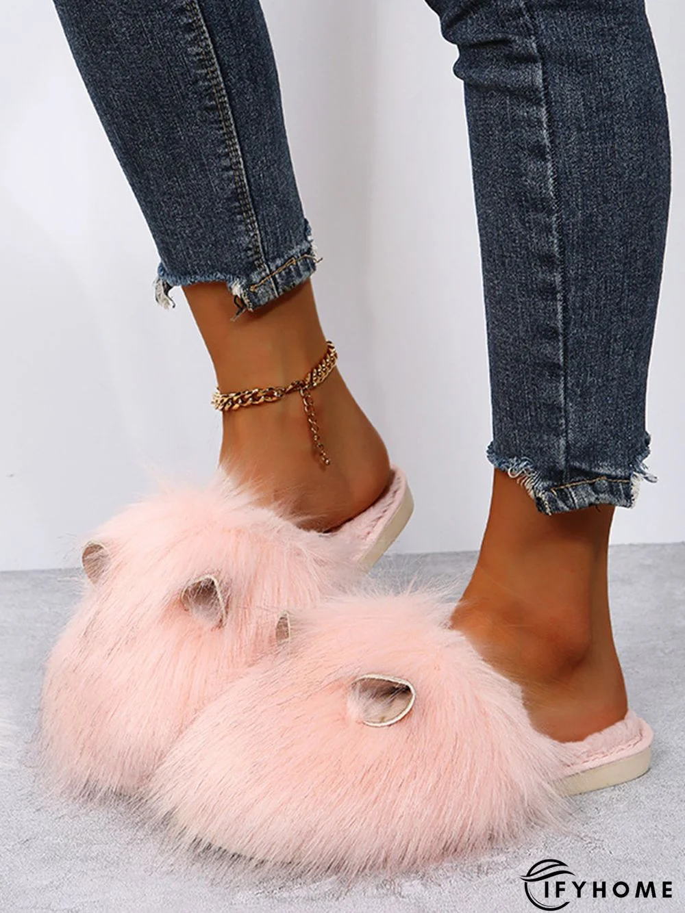 Cute Cat Ears Mohair Warm Fleece Indoor Slippers | IFYHOME