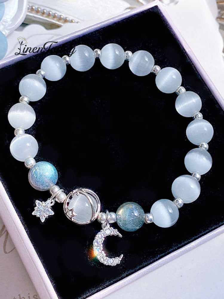 Moonlight Stone Star And Moon Pendant Crystal Bracelet Gray / Onesize
