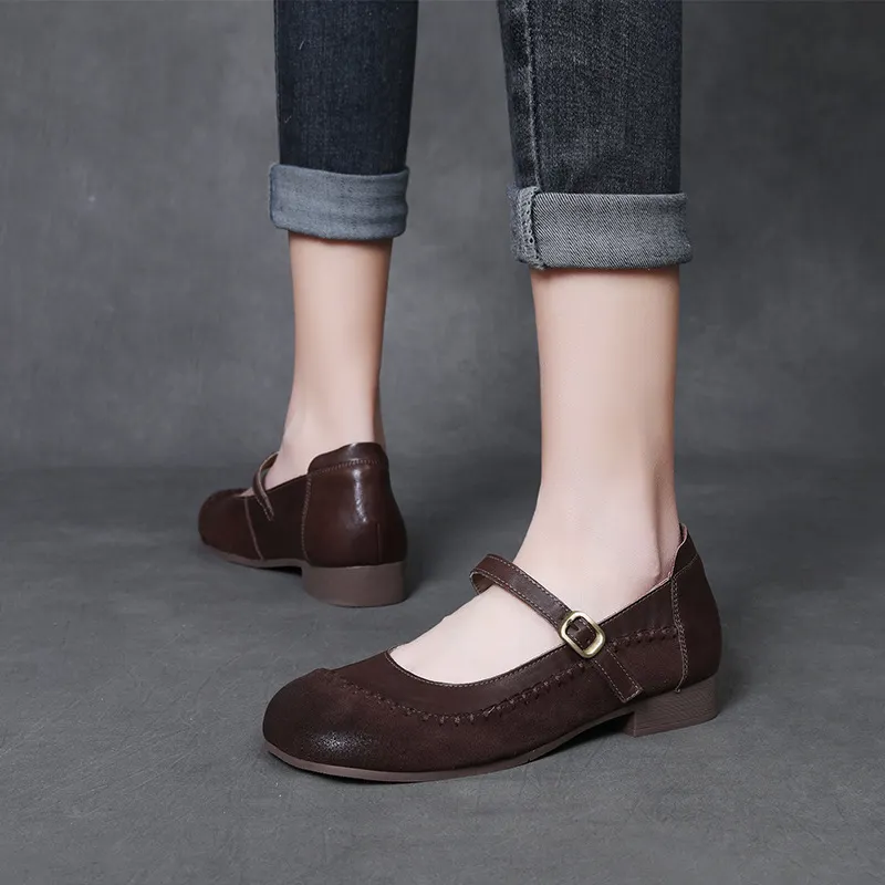Yyvonne Kraft Retro Flat And Mary Jane Single Shoes Four Seasons Of Spring And Autumn New Soft-Soled Soft-Sided Casual Women's Shoes