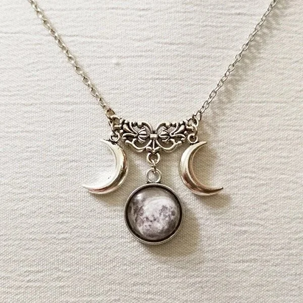 Sterling Silver Triple Moon Pendant Necklace