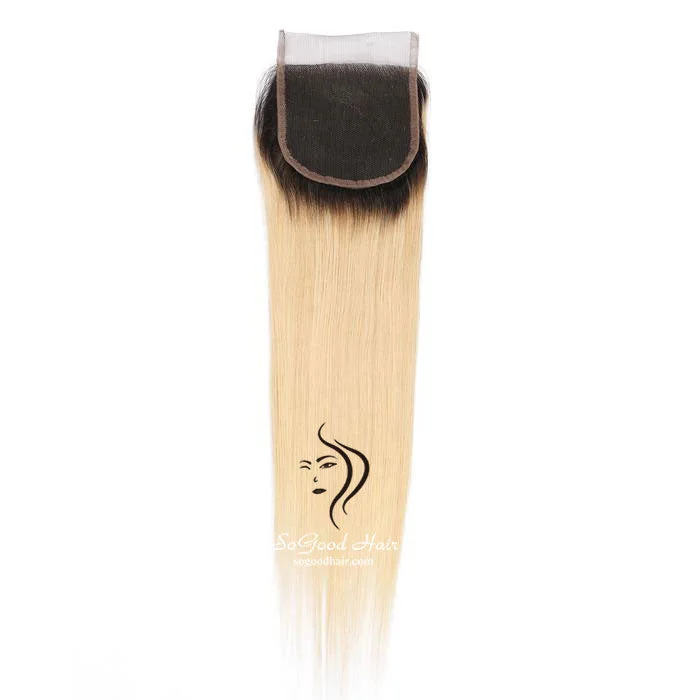 Ombre Blonde 4X4 Straight Brazilian Hair Lace Closure