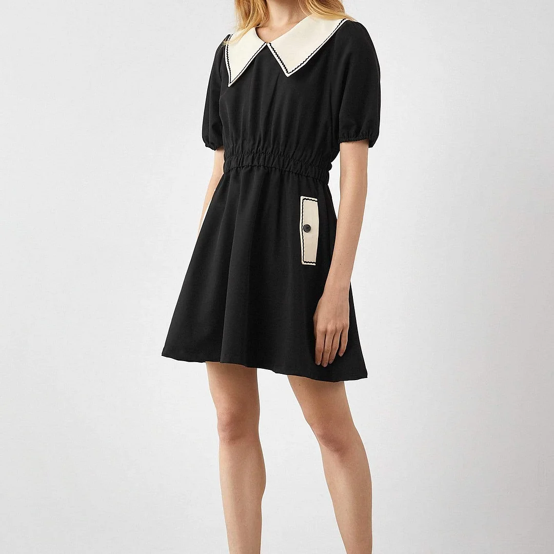 Zoie Black Puff Sleeves Mini Dress