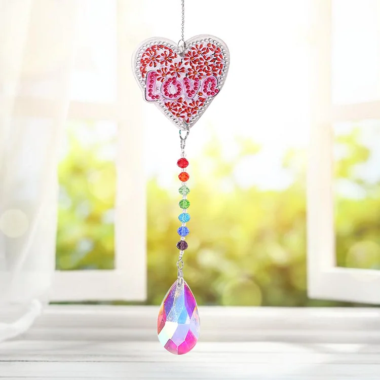 DIY 5D Mosaic Sun Catcher Jewelry Diamond Painting Window Wind Chime(Heart)