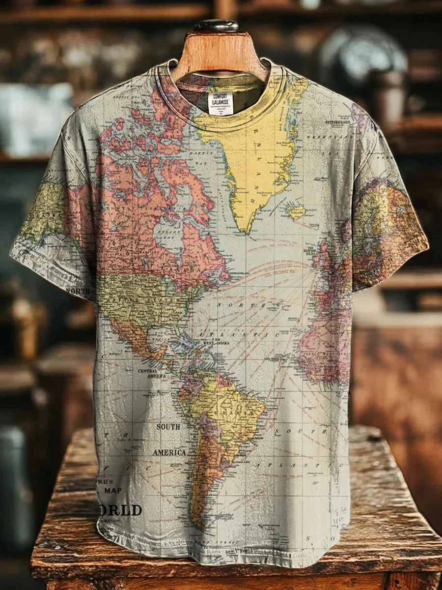 Eagerlys Vintage World Map Art Print T-shirt Eagerlys