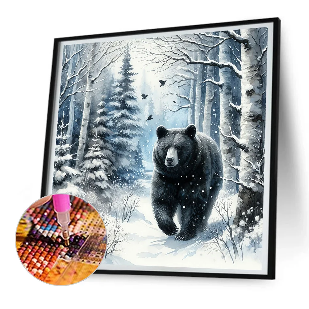 Diamond Painting - Full Round Drill - Winter Black Bear(Canvas|30*30cm)