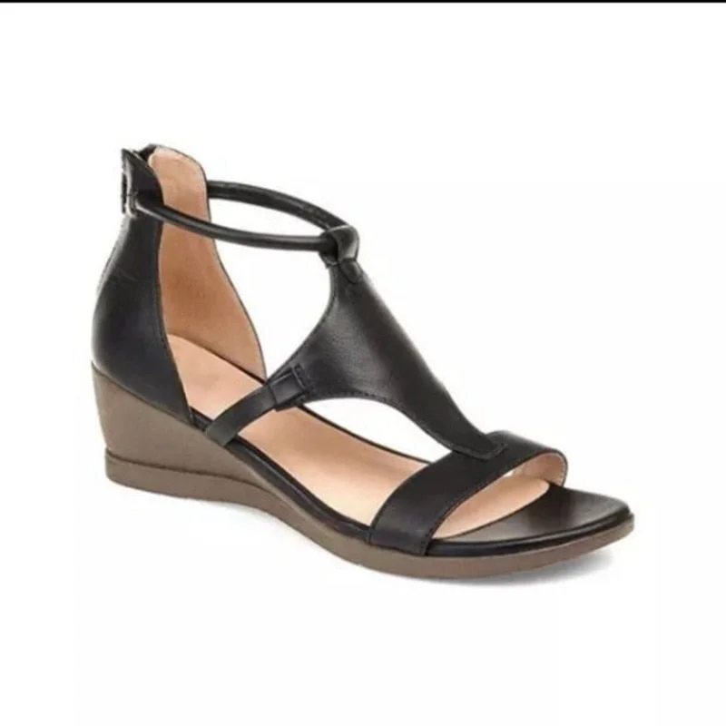 Womens Shoes Comfort Summer 2021 Plus Size Ladies Sandals Heel Zipper Retro Wedge Sandals Woman Soft Bottom Beach Muje