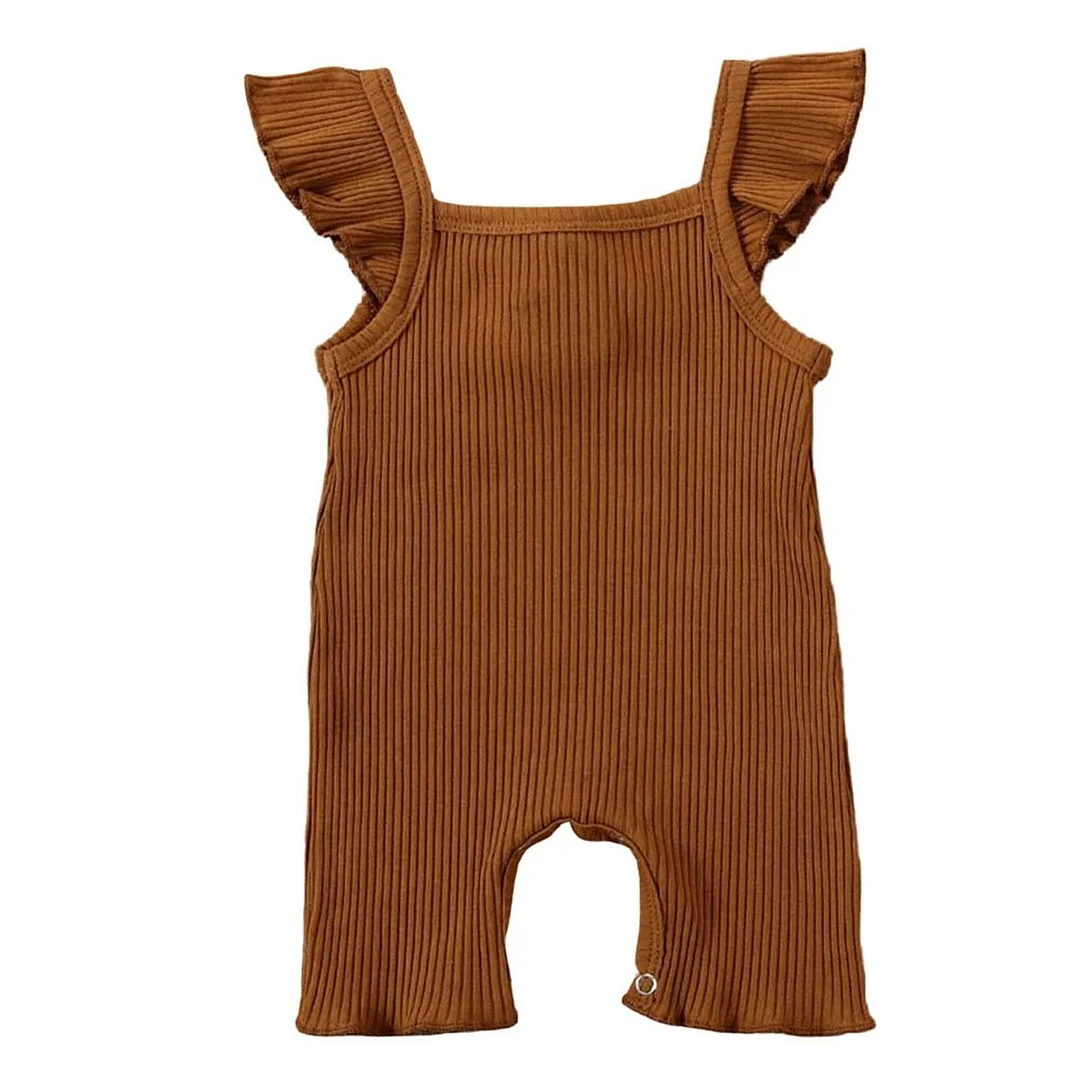 2020 Baby Summer Clothing Cute Newborn Infant Baby Girl Clothes Ruffled Romper Solid Ribbed Jumpsuit Cotton Outfit
