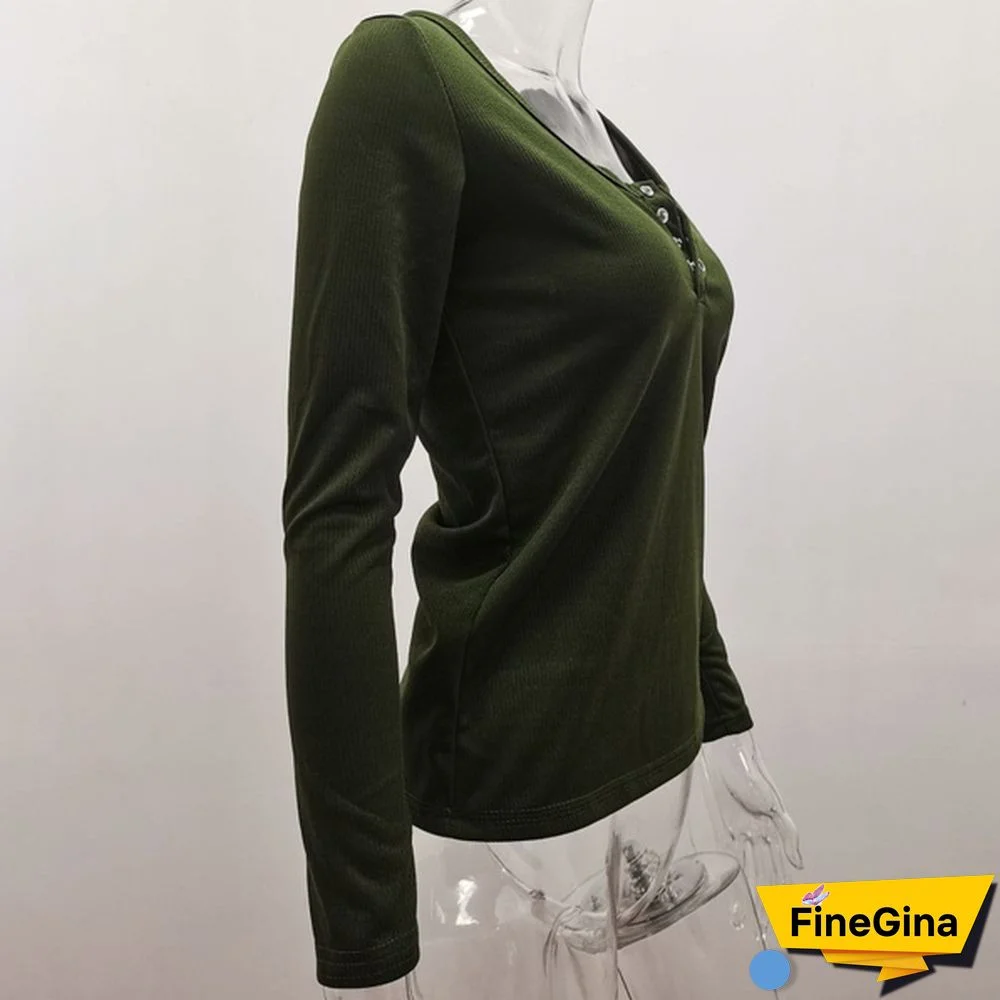 Spring Tight-fitting Bottoming Shirt U-neck Ribbed Long-sleeved Blouse Women's Clothing