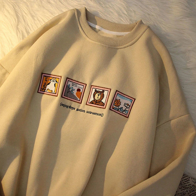 OLCooL 2024 Fall Fashion Sweatshirt Winter Velvet Round Neck Sweatshirt Harajuku Male Female Korean Fashion Pullover Students Unisex Couple Joker Jumper olcool