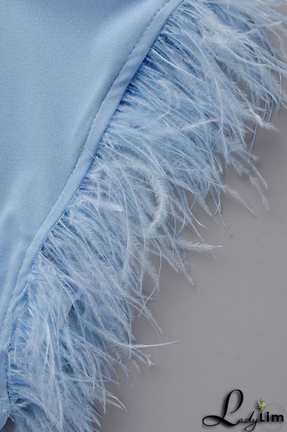 Cyan Fashion Casual Solid Patchwork Feathers O Neck Sleeveless Two Pieces