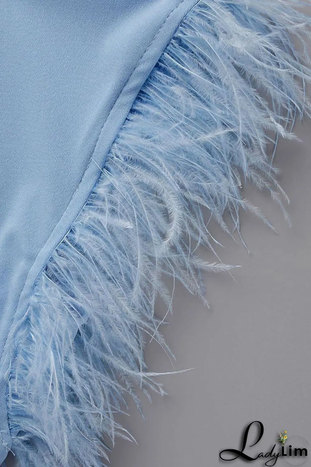 Cyan Fashion Casual Solid Patchwork Feathers O Neck Sleeveless Two Pieces