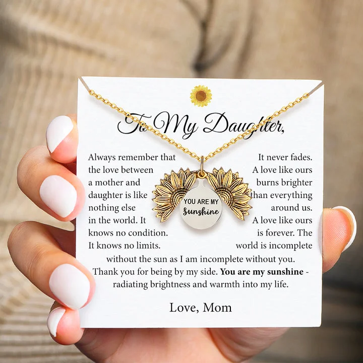 To My Daughter Sunflower Necklace "Thank You For Being By My Side"