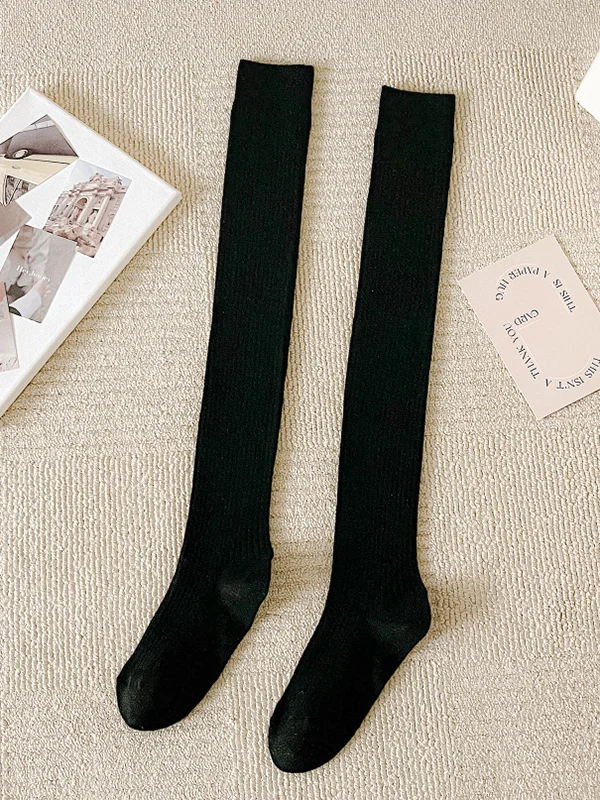 Casual Wool Solid Color Over The Knee Stockings Accessories