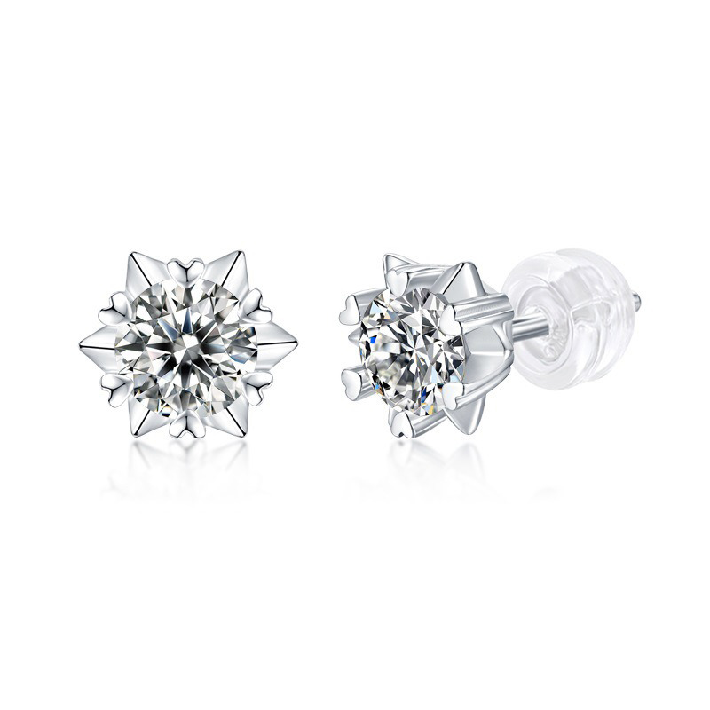  0.5ct 1ct VVS D Color Moissanite Stud Earrings 925 Sterling Silver Snowflake Diamond Women Ear Fine Jewelry
