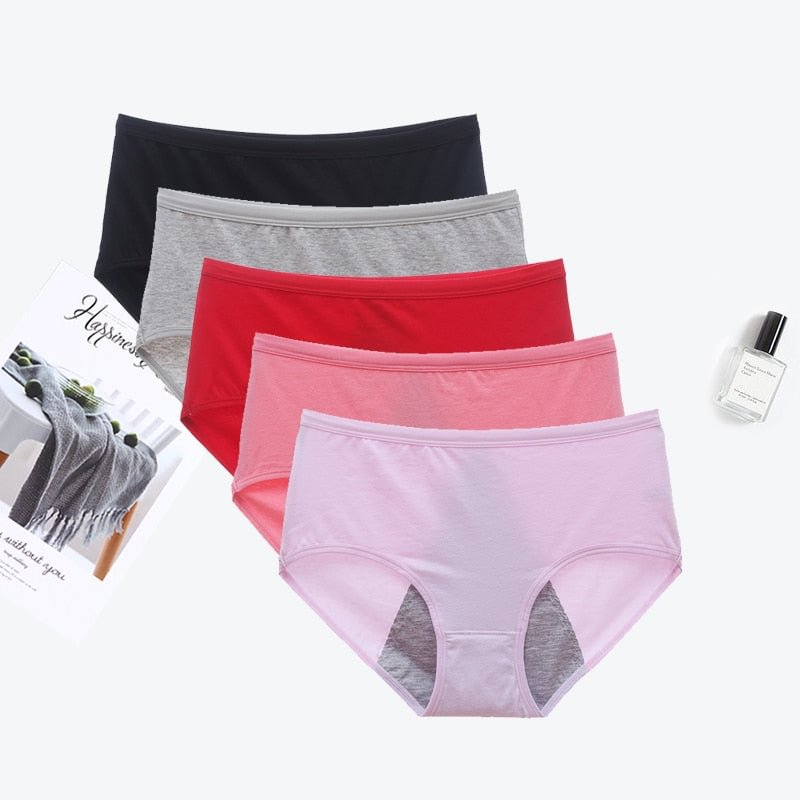 FallSweet 5 pcs/lot ! Sexy Period Panties Mid Waist Menstrual Briefs Leak Proof Underwear Female XXXL