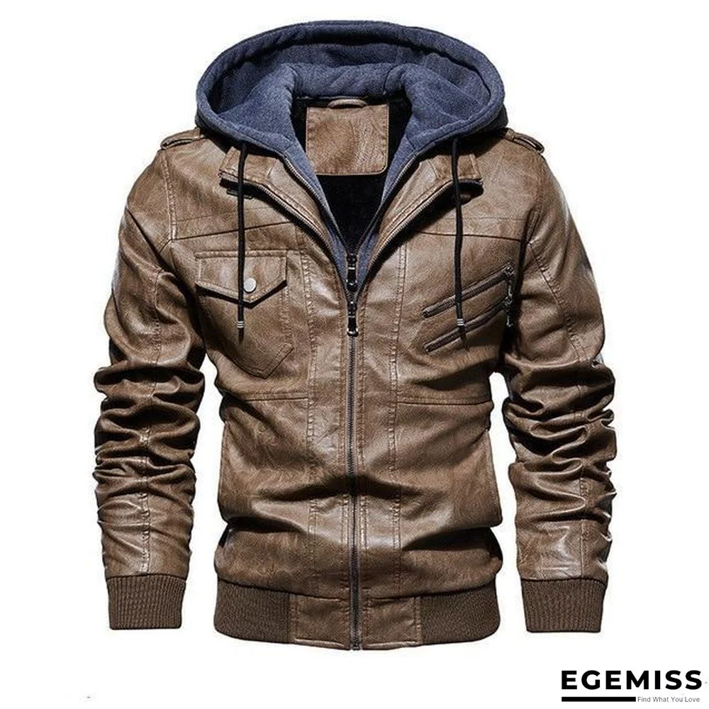 Men Motorcycle Leather Jackets Winter Fashion Casual Hooded Faux Jacket PU Leather Jackets Coats | EGEMISS