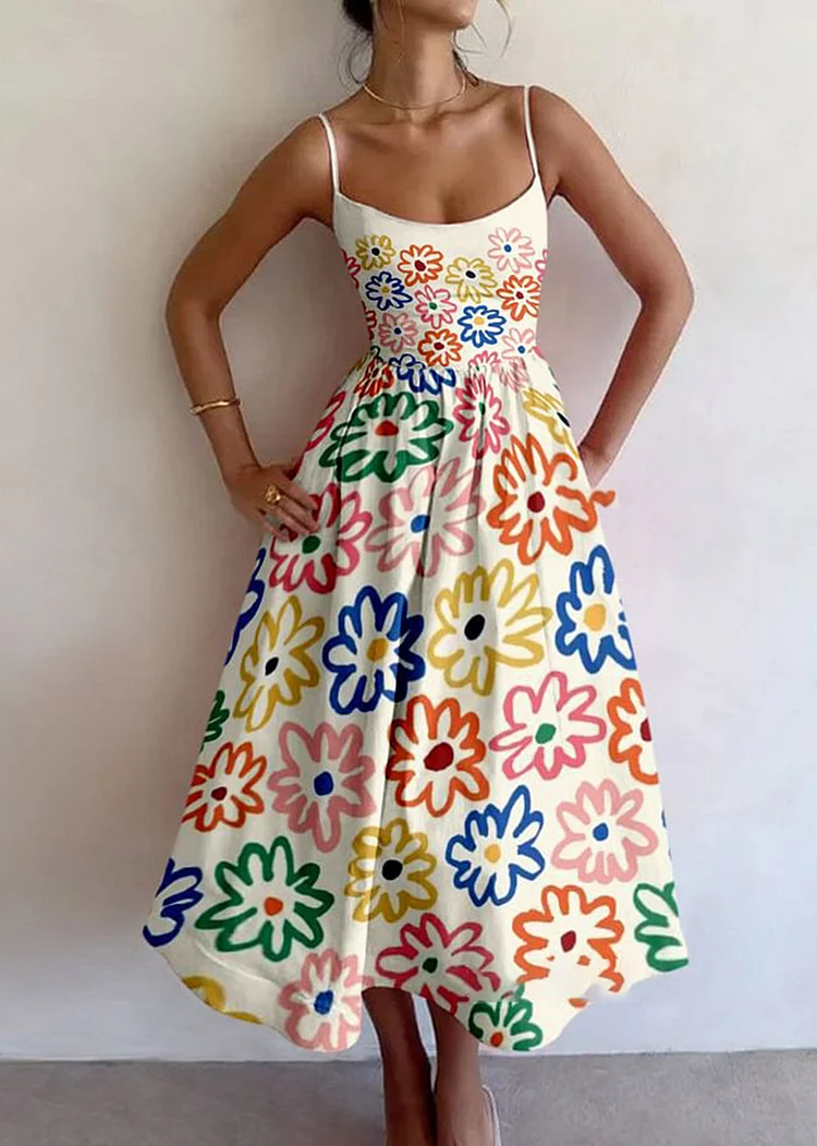 Hand-painted Flower Printed Halter Dress