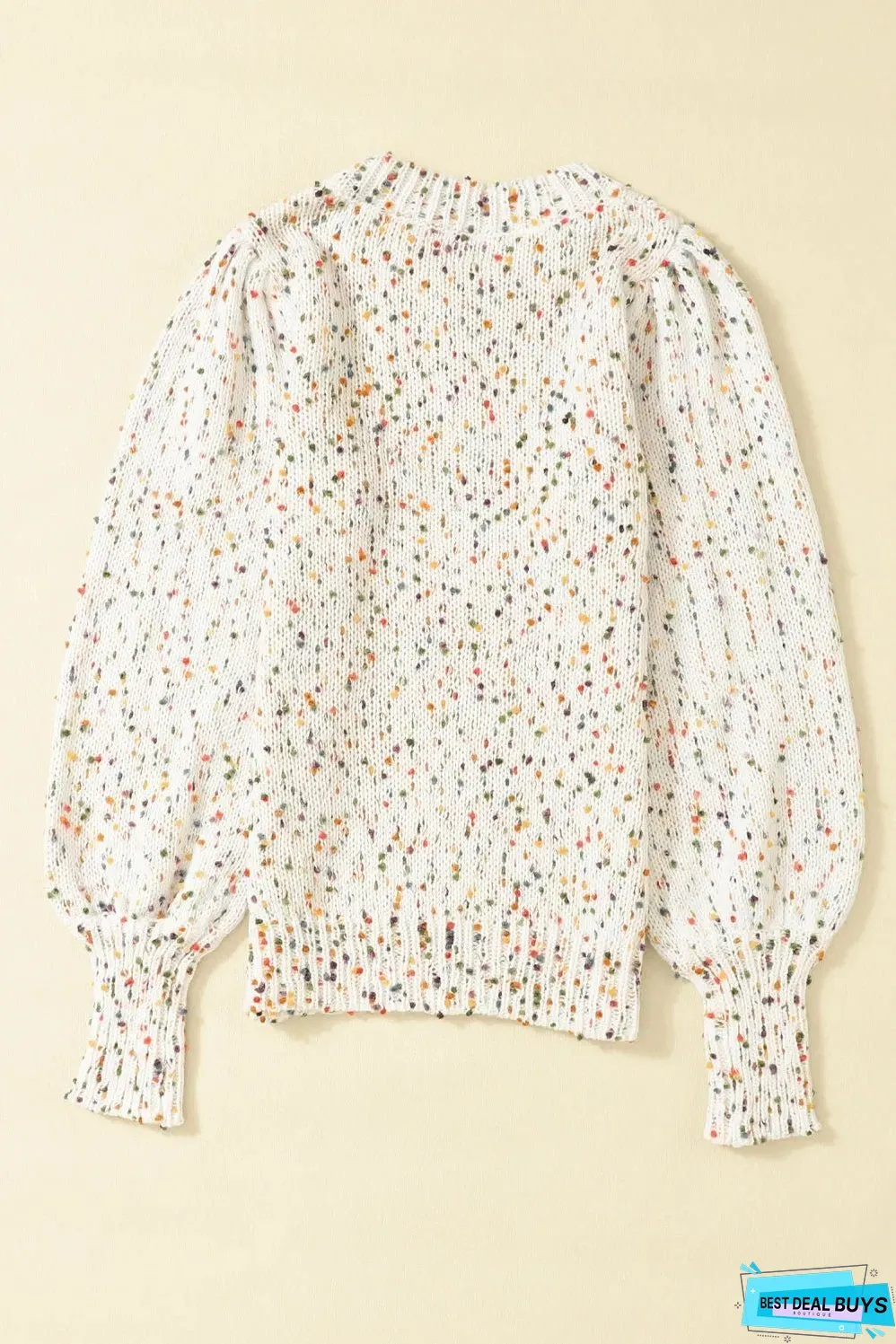 Beige Colorful Dots Cable Knit Crew Neck Sweater