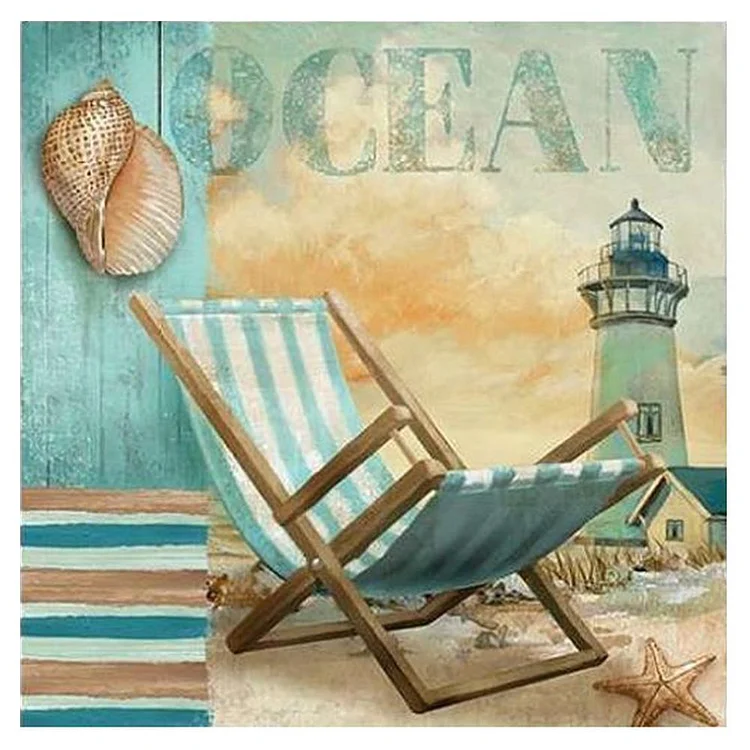 Sea Beach Chair Round Full Drill Diamond Painting 30X30CM(Canvas) gbfke