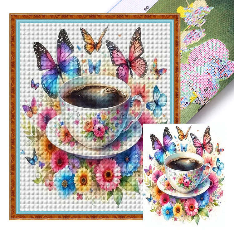 Flower Butterfly Coffee (40*50cm) 11CT Stamped Cross Stitch gbfke