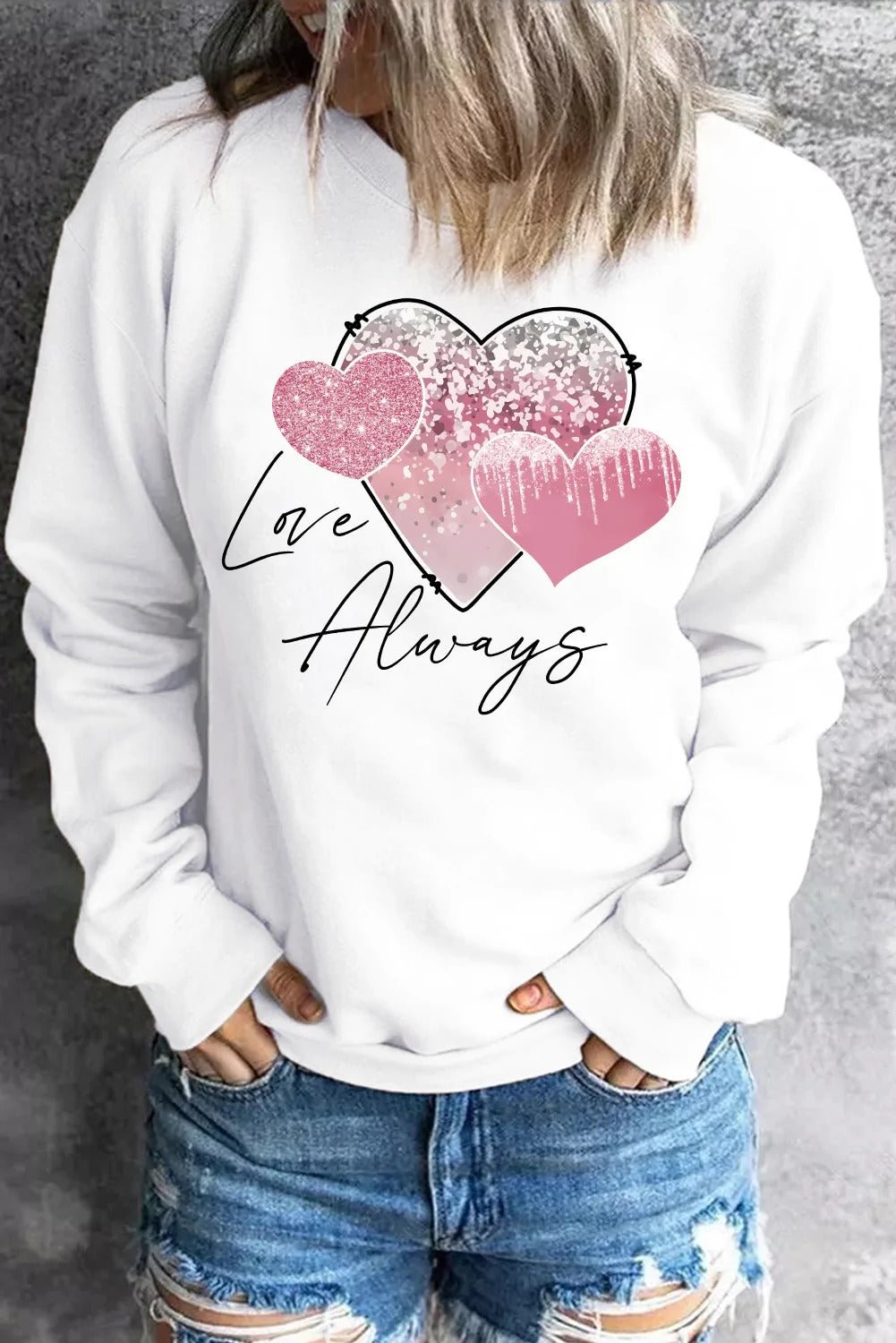Pink Love Heart Long Sleeve Sweatshirt 