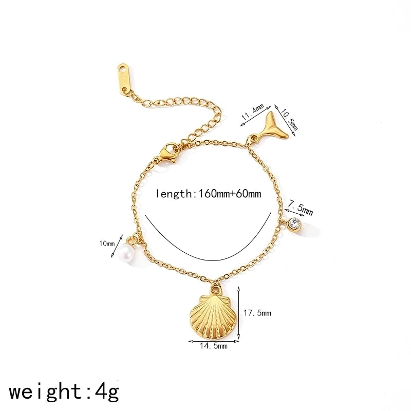 Marine Style Cool Style IG Style Starfish Ocean Shell 304 Stainless Steel Zircon 18K Gold Plated Polishing Pearl Inlay Bracelets Necklace