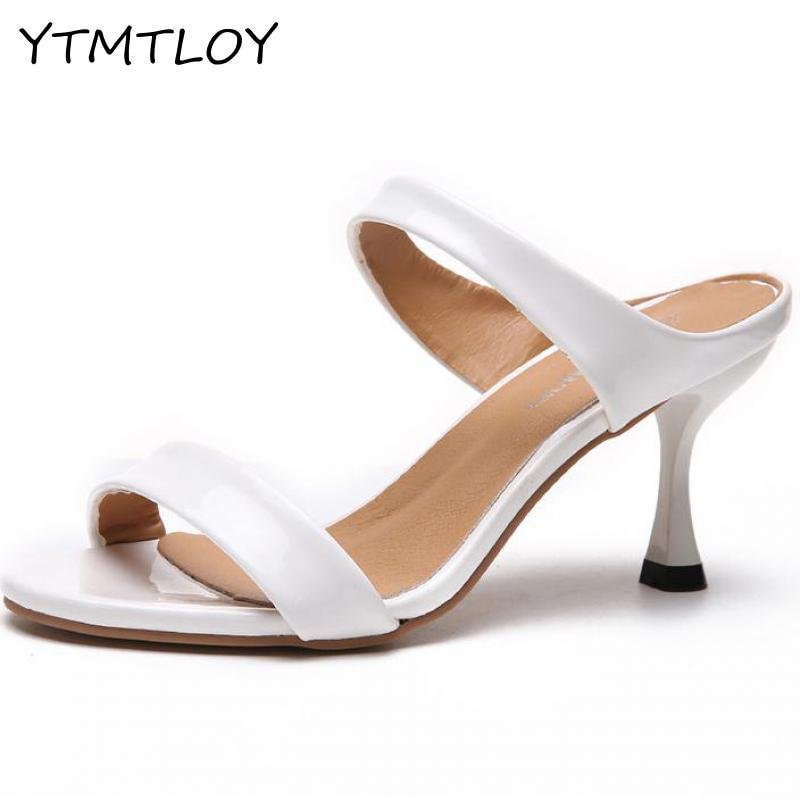 White black Red  heels slippers women high heels flip flops  slides party shoes new Summer Slippers Zapatillas De Mujer Womens