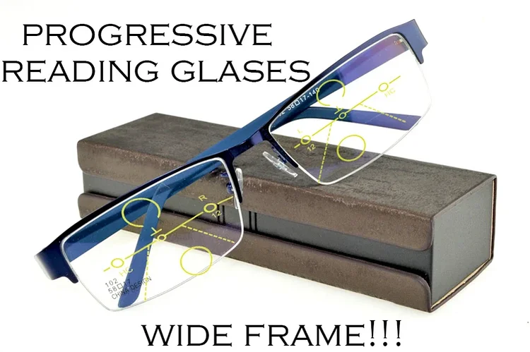 Claravida Progressive Multifocal Bifocal Antislip Legs Men Wide European Head Reading Glasses +1 +1.5 +2 +2.5 +3 +3.5 +4