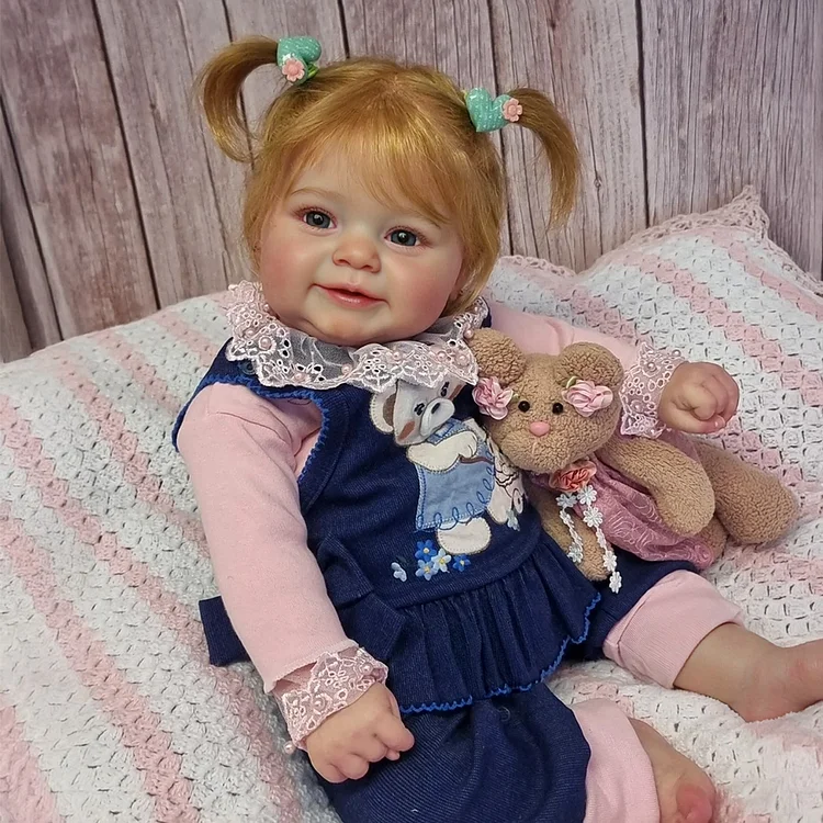20" Lifelike Soft Blonde Hair Baby Girl Doll with Sweet Smile, Awake Reborn Baby Doll with Bright Brown or Blue Eyes