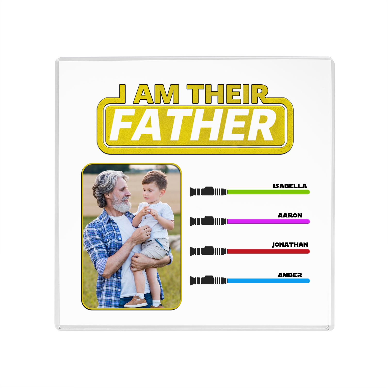 4 Names - Personalised Photo & Name Acrylic Square Keepsake Rectangle Plaque "I Am Their Father" Gifts for Dad-Jessemade AU