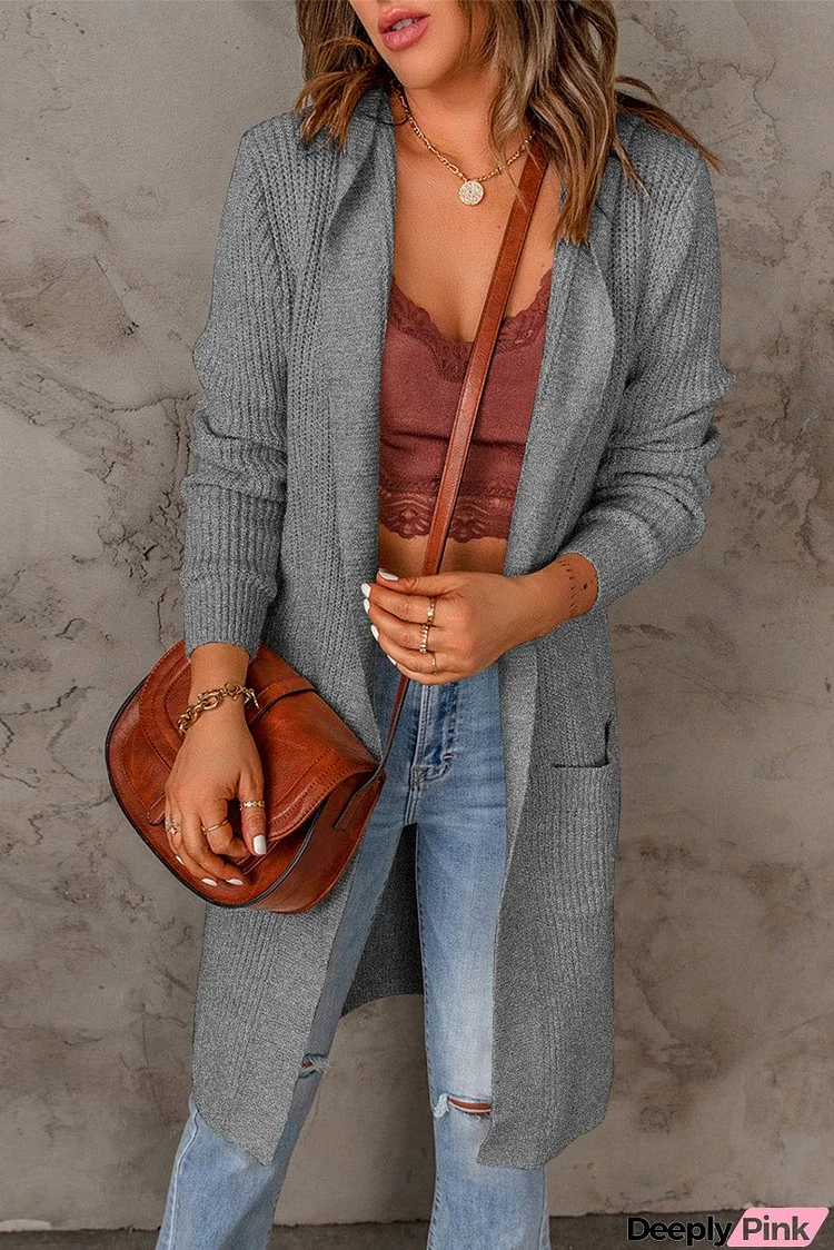 Gray Hooded Knitted Cardigan