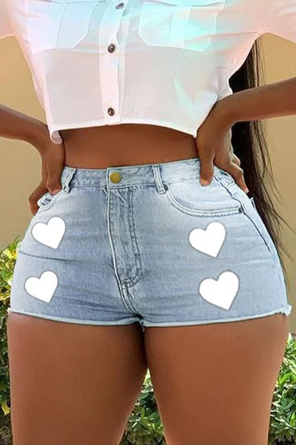 Fashion Sexy Print Buttons Denim Shorts