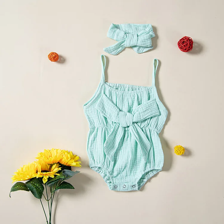 Baby Bowknot Newborn Bodysuit with Headband