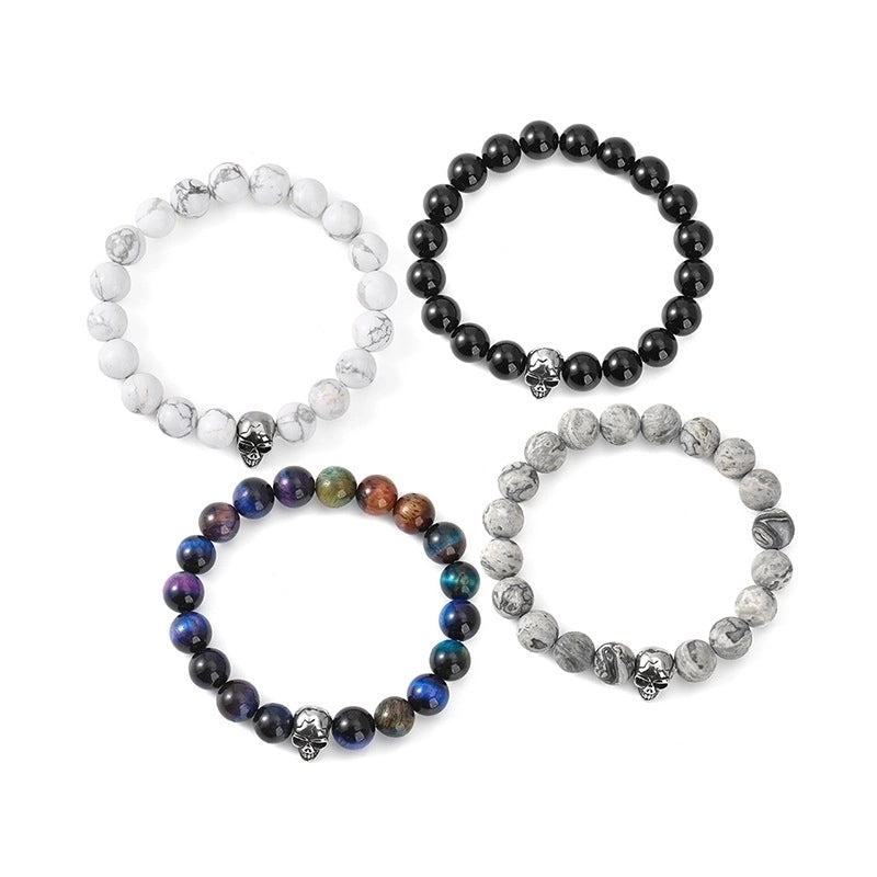 Hip-Hop Skull Agate Beaded Halloween Unisex Bracelets