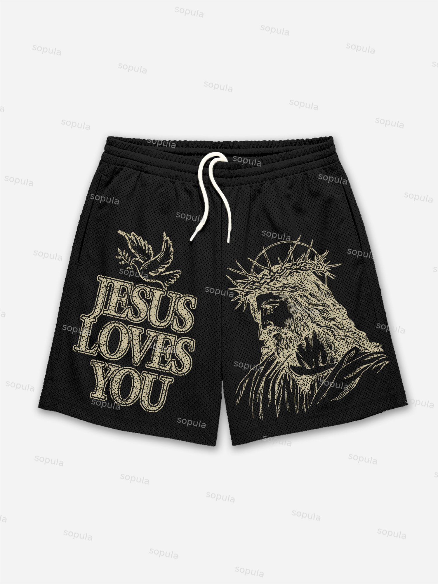 Jesus Loves You Print Mesh Shorts