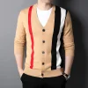 Men's pure wool V-neck plaid cardigan