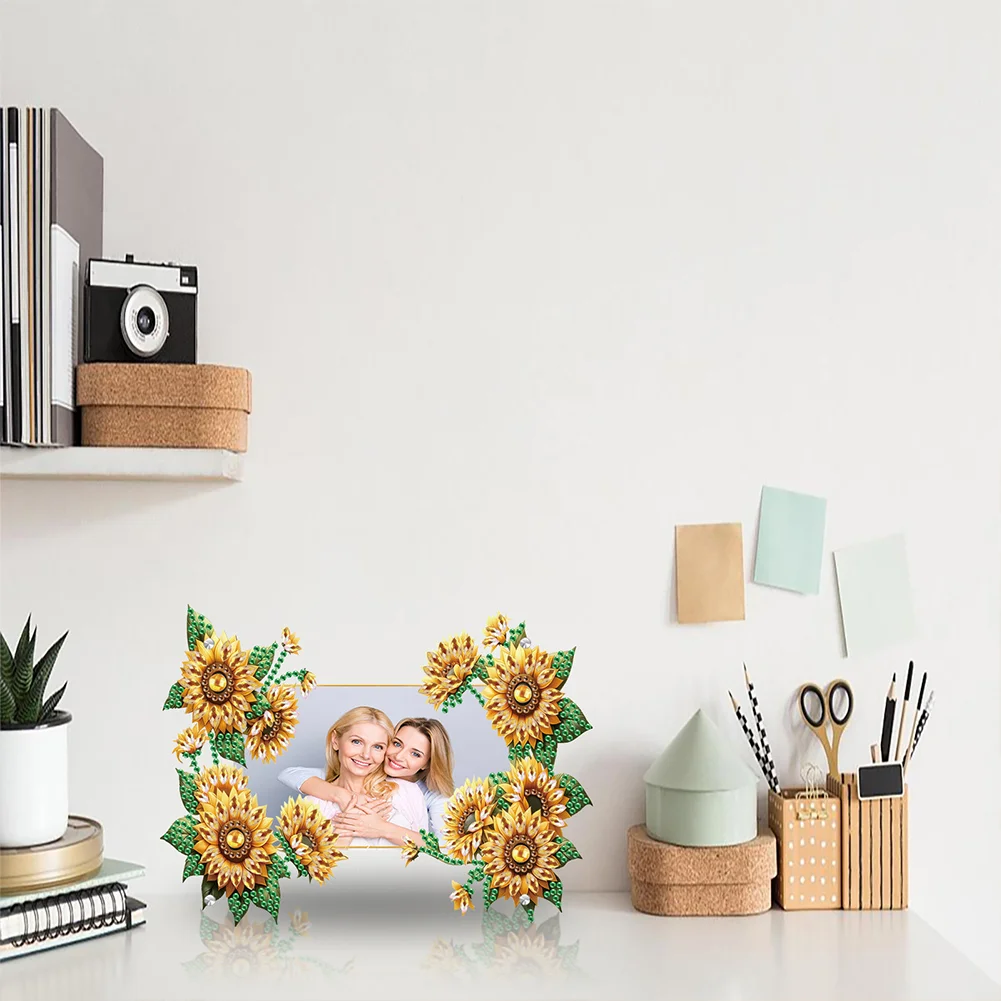5D DIY Sunflower Acrylic Special Shape Rhinestone Tabletop Photo Frame Kit