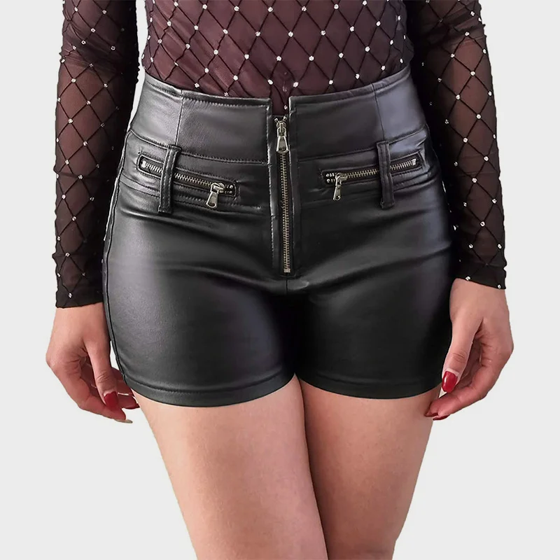 Punk Black PU Zipper Shorts
