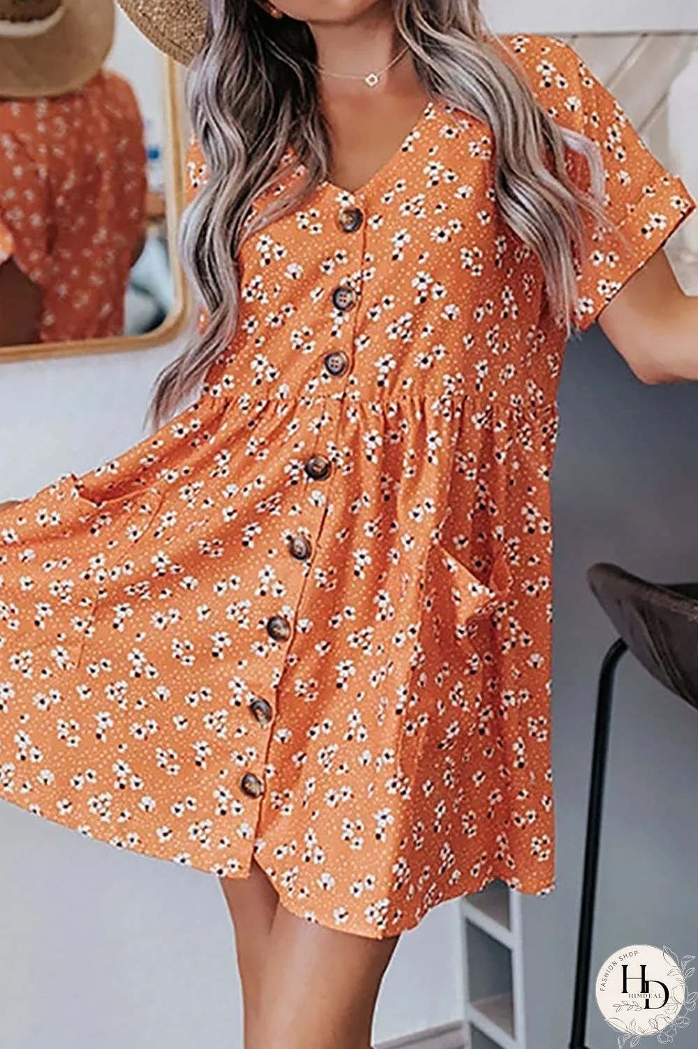 Fashion Casual Print Split Joint V Neck A Line Dresses