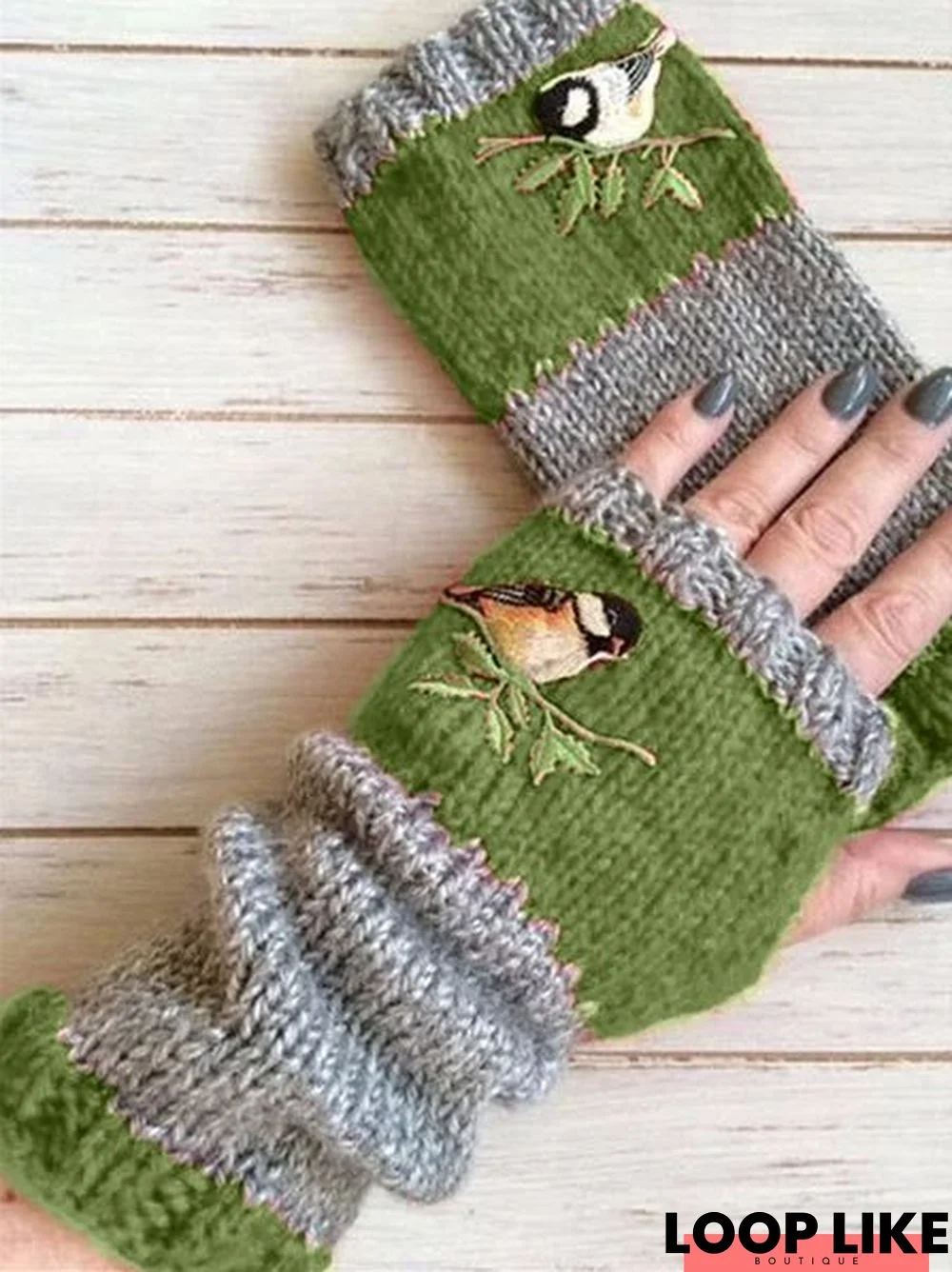 Casual Vintage Autumn Winter Basic Flora Knitted Gloves