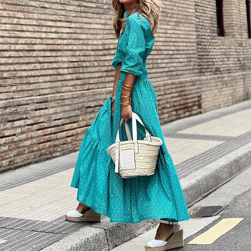 Woherb Woherb Spot Spring 2024 New Women's Casual Temperament Long-Sleeved Print Shirt Dress-Outfit Ideas
