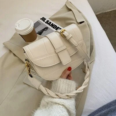 էѧӧܧ Branded Trendy PU Leather Saddle Crossbody Shoulder Bag for Women 2021 Spring and Summer Small Cute Handbags Purses