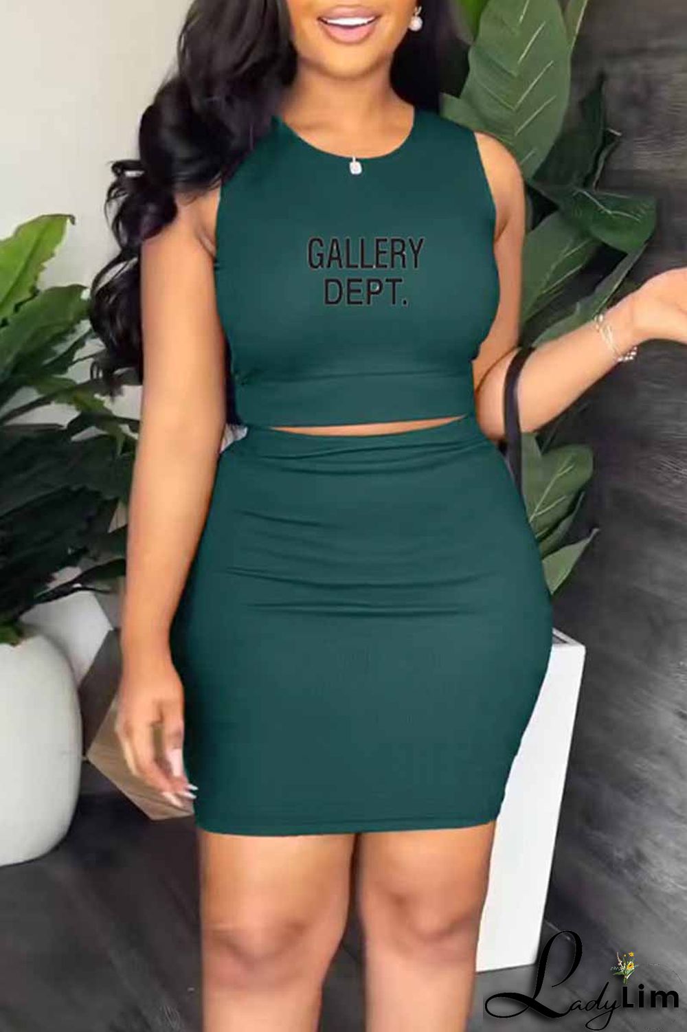 Orange Casual Print Letter O Neck Sleeveless Two Pieces