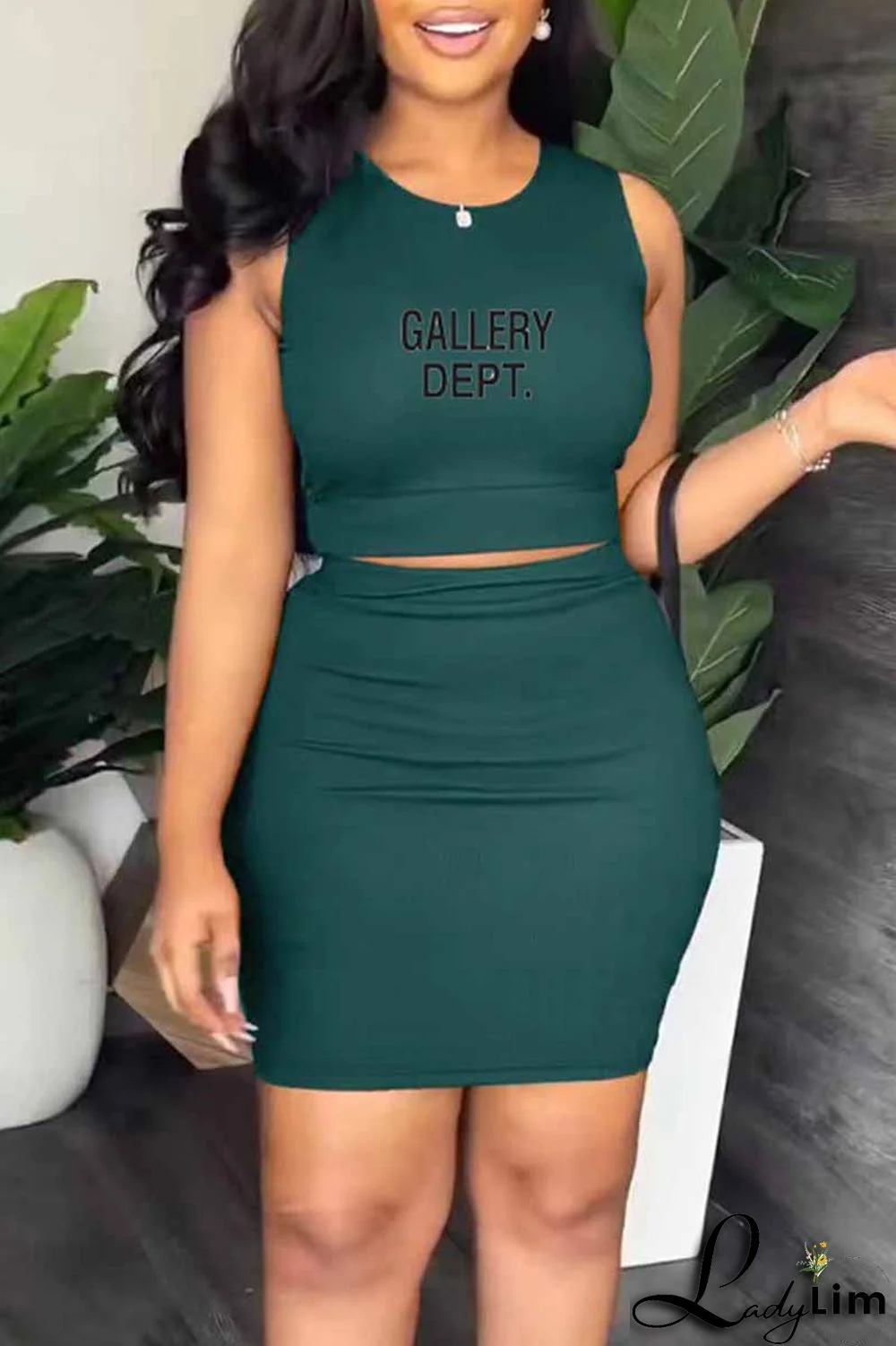 Orange Casual Print Letter O Neck Sleeveless Two Pieces