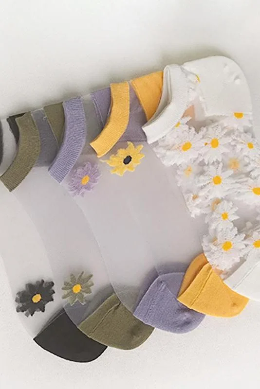 Daisy Embroidery Transparent Summer Socks