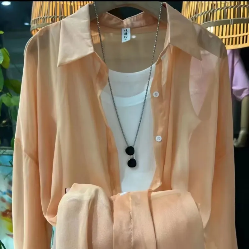 Brownm Brownm Thin Coat Women's Summer New Loose Anti-Ultraviolet Breathable Ice Sleeve Shirt Long-Sleeved Top
